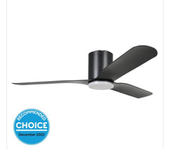 ILUKA HUGGER 52” DC REMOTE CONTROL CEILING FAN WITH 20W LED LIGHT - Black Matt / White Matt / Black & Rustic Timber