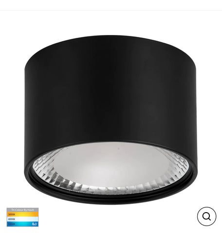NELLA HV5803T SURFACE MOUNTED 12W IP54 TRI-COLOR LED DOWNLIGHT - Black / White