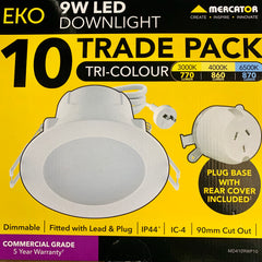 EKO 9W LED DOWNLIGHT 10 PACK INCLUDED PLUG BBADE WITH REAR COVER