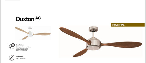 DUXTON CEILING FAN 1300MM - White / Brushed Chrome