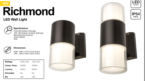 RICHMOND 12W LED UP / DOWN WALL LIGHT