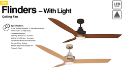 FLINDERS CEILING FAN WITH 20W LED DIMMABLE LIGHT- White / Alder Timber / Maple Timber
